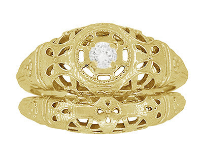 Filigree Dome Open Flowers Diamond Engagement Ring in 14K Yellow Gold - Item: R428Y-LC - Image: 7