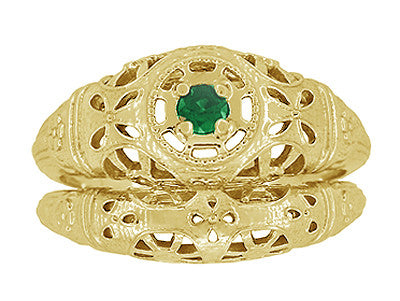 Art Deco Filigree Emerald Ring in 14 Karat Yellow Gold - Item: R428YE - Image: 7