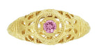 Art Deco Filigree Pink Sapphire Ring in 14 Karat Yellow Gold