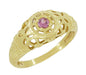 Art Deco Filigree Pink Sapphire Ring in 14 Karat Yellow Gold