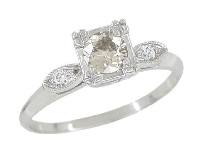 Retro Moderne 14 Karat White Gold Antique Diamond Engagement Ring - Item: R445 - Image: 2