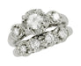 Mid Century Diamond Antique Wedding Ring Set in 14 Karat White Gold