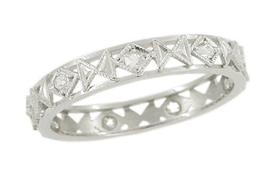 Graniteville Art Deco Filigree Platinum Antique Rose Cut Diamond Wedding Band - Size 7.25