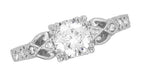 Art Deco Loving Hearts 1/2 Carat Diamond Antique Style Engraved Engagement Ring in 18 Karat White Gold