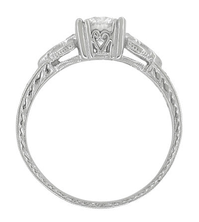 Side Filigree Art Deco Vintage Diamond Engagement Ring with Engraving 3/4 Carat Diamond in White Gold - R459DR75