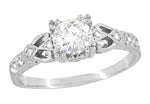 Art Deco Loving Hearts Antique Style Engraved 3/4 Carat Diamond Engagement Ring in 14 or 18 Karat White Gold