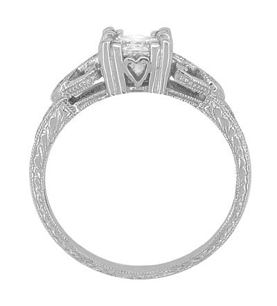 Loving Hearts 3/4 Carat Princess Cut Diamond Antique Style Engraved Platinum Engagement Ring - Item: R459PD - Image: 4