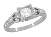 Loving Hearts 3/4 Carat Princess Cut Diamond Antique Style Engraved Platinum Engagement Ring