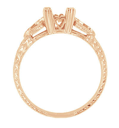 Loving Hearts 3/4 Carat Princess Cut Diamond Engraved Antique Style Engagement Ring Setting in 14 Karat Rose ( Pink ) Gold - Item: R459R - Image: 3