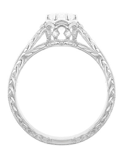 Royal Crown 1/2 Carat Antique Style Engraved Engagement Ring in 18 Karat White Gold - Item: R460D - Image: 4