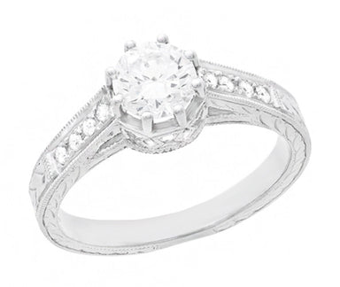 Royal Crown 1/2 Carat Antique Style Engraved Engagement Ring in Platinum - alternate view