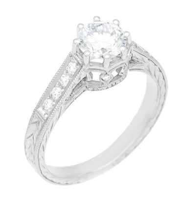 Royal Crown 1/2 Carat Antique Style Engraved Engagement Ring in Platinum