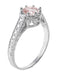 Art Deco Royal Crown Antique Style 1 Carat Morganite Engraved Engagement Ring in Platinum