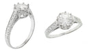 Royal Crown Antique Style Engraved White Gold Engagement Ring Setting for a 1 Carat Round Diamond