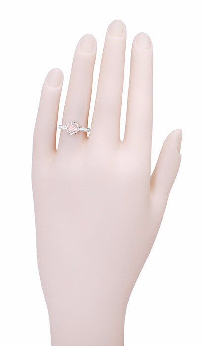 Art Deco Royal Crown Antique Style 1 Carat Morganite Engraved Engagement Ring in 18 Karat White Gold - Item: R460WM - Image: 5