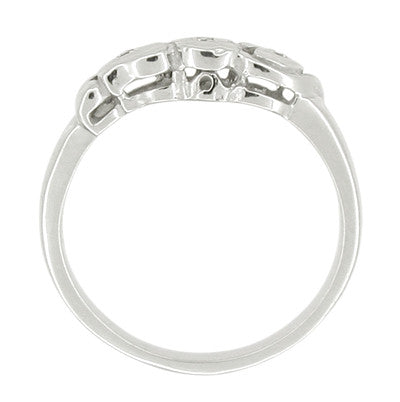 Retro Moderne Diamond Set Filigree Hearts Wedding Ring in 14 Karat White Gold - Item: R462 - Image: 2