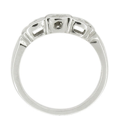 Retro Moderne Filigree Scalloped Diamond Wedding Band in White Gold - Item: R463 - Image: 2