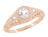 Art Deco Engraved Filigree Diamond Engagement Ring in 14 Karat Rose ( Pink ) Gold