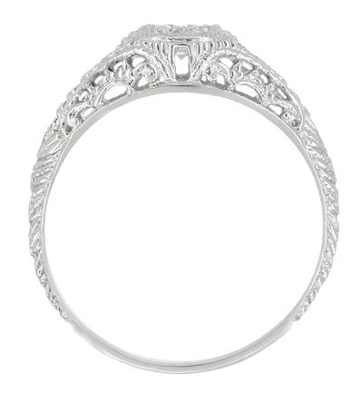 1920's Low Dome Filigree Engagement Ring With Side Rubies in 14 Karat White Gold - Item: R464WR - Image: 2