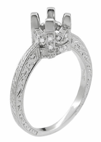 Art Deco Taper Edge Band Platinum Crown 3/4 Carat Diamond Engagement Ring Setting - alternate view