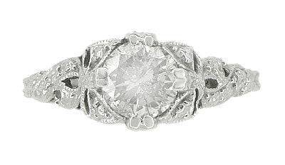 Edwardian Bows and Leaves Filigree Diamond Engagement Ring in 14 Karat White Gold - Item: R470 - Image: 4