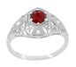 Edwardian Ruby and Diamonds Scroll Dome Filigree Engagement Ring in 14 Karat White Gold