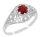 Edwardian Ruby and Diamonds Scroll Dome Filigree Engagement Ring in 14 Karat White Gold