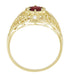 Edwardian Yellow Gold Scroll Dome Filigree Ruby Engagement Ring with Side Diamonds