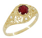 Edwardian Yellow Gold Scroll Dome Filigree Ruby Engagement Ring with Side Diamonds