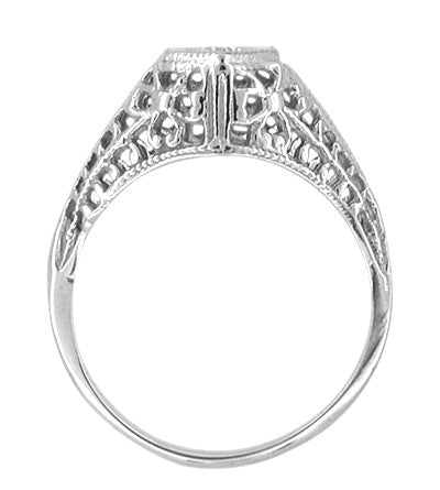 Art Deco Filigree Diamond Antique Engagement Ring in 14 Karat White Gold - Item: R480 - Image: 3