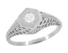 Art Deco Filigree Diamond Antique Engagement Ring in 14 Karat White Gold