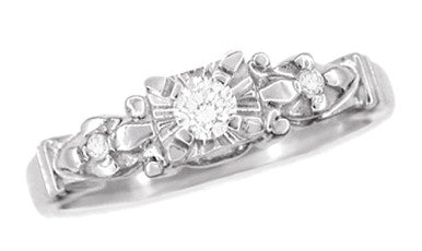 1950's Retro Moderne Starburst Galaxy Diamond Engagement Ring in White Gold - Item: R481W10 - Image: 3