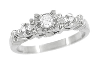 1950's Retro Moderne Starburst Galaxy Diamond Engagement Ring in White Gold