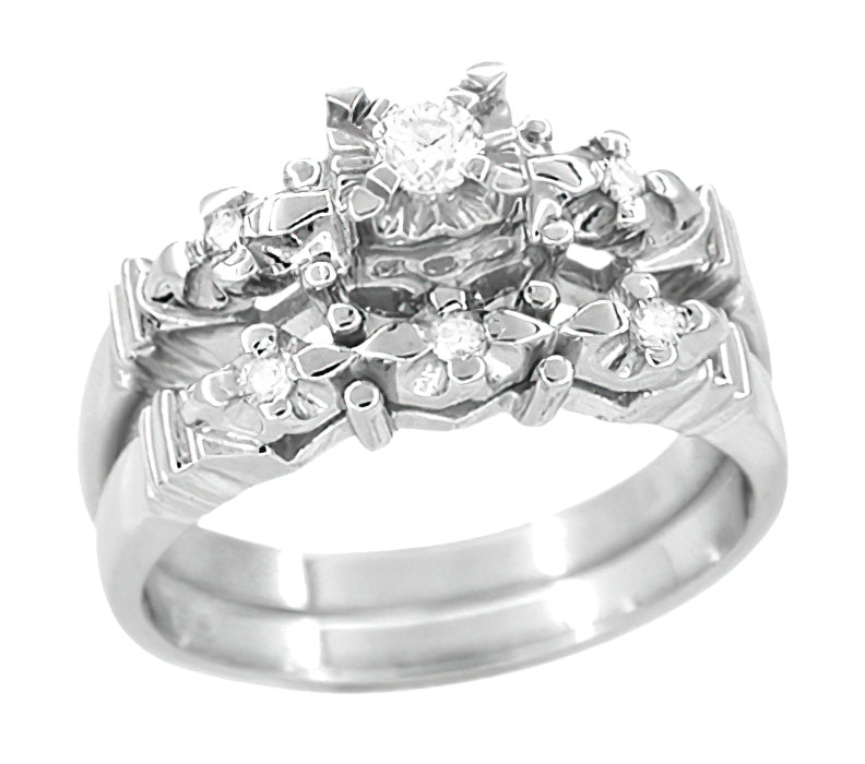 Vintage Retro Modern Platinum Lucky Clover Diamond Bridal 2 Ring Set —  Antique Jewelry Mall
