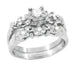 Platinum Retro Modern 1950's Style Starburst Diamond Bridal Engagement and Wedding Ring Set