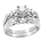 1950's Mid Century Retro Modern Starburst Bridal Diamond Ring Set in 14 Karat White Gold