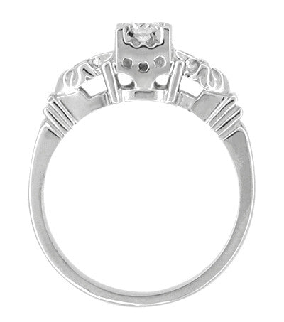 1950's Mid Century Retro Modern Starburst Bridal Diamond Ring Set in 14 Karat White Gold - Item: R481SET - Image: 3