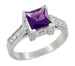 Platinum Art Deco Square Princess Cut 1 Carat Amethyst and Diamond Castle Engagement Ring