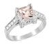 Art Deco 1 Carat Princess Cut Morganite and Diamond Platinum Engagement Ring