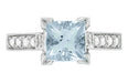 Top View of Square 1920s Art Deco Filigree Vintage 1 Carat Princess Cut Aquamarine Engagement Ring in White Gold with Diamonds - R496A