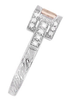 Art Deco 1 Carat Princess Cut Morganite and Diamond Engagement Ring in 18 Karat White Gold - Item: R496M - Image: 3