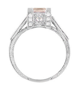 Art Deco 1 Carat Princess Cut Morganite and Diamond Engagement Ring in 18 Karat White Gold - Item: R496M - Image: 5