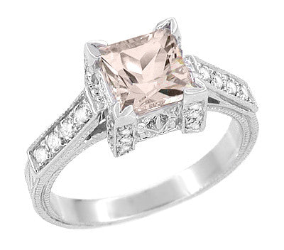 Art Deco Carat Princess Cut Morganite and Diamond Engagement