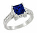 Art Deco Square Castle 1 Carat Princess Cut Blue Sapphire Engagement Ring in 18 Karat White Gold with Diamonds