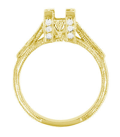 Art Deco 1 to 1.30 Carat Princess Cut Diamond 18 Karat Yellow Gold Castle Engagement Ring Setting - Item: R496Y - Image: 2