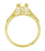 Art Deco 1 to 1.30 Carat Princess Cut Diamond 18 Karat Yellow Gold Castle Engagement Ring Setting