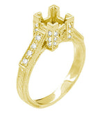 Art Deco 1 to 1.30 Carat Princess Cut Diamond 18 Karat Yellow Gold Castle Engagement Ring Setting