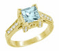 Antique Yellow Gold Square Aquamarine Engagement Ring - R496YA