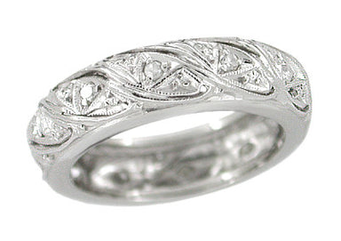 Art Deco Lozenge Engraved Diamond Antique Wedding Band in Platinum - Size 4 1/2