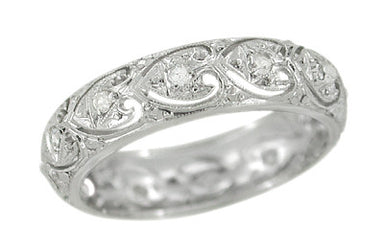 Art Deco Windsor Hearts Antique Diamond Wedding Band in Platinum - Size 5